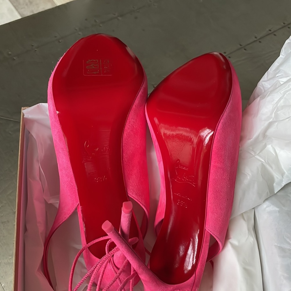 Christian Louboutin lace nvp pink suede platform stiletto sz 38.5 120mm poupidou - Picture 8 of 10